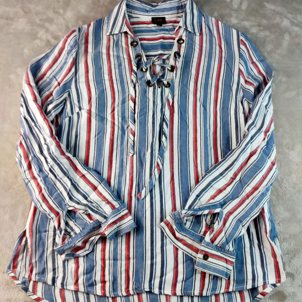 Lee Vintage Lace-Up Long Sleeve Top Size Small                    #116